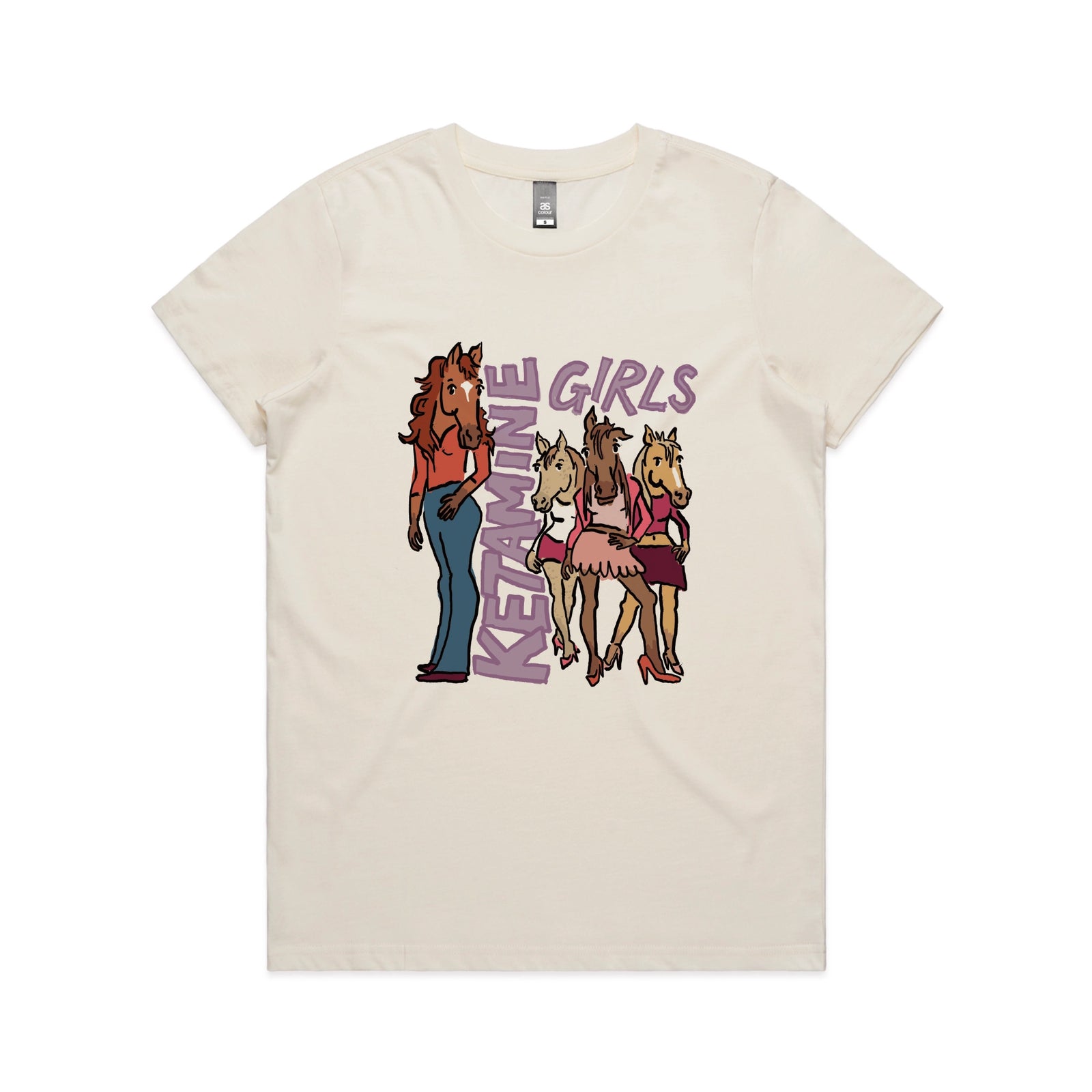 Ecru fitted womens t-shirt with Ketamine Girls graphic by Lonely Kids Club
