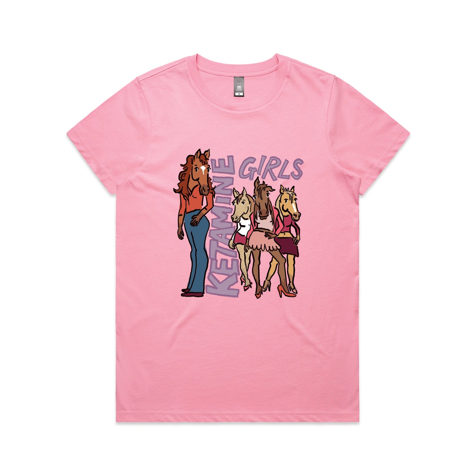 Bubblegum fitted womens t-shirt with Ketamine Girls graphic by Lonely Kids Club