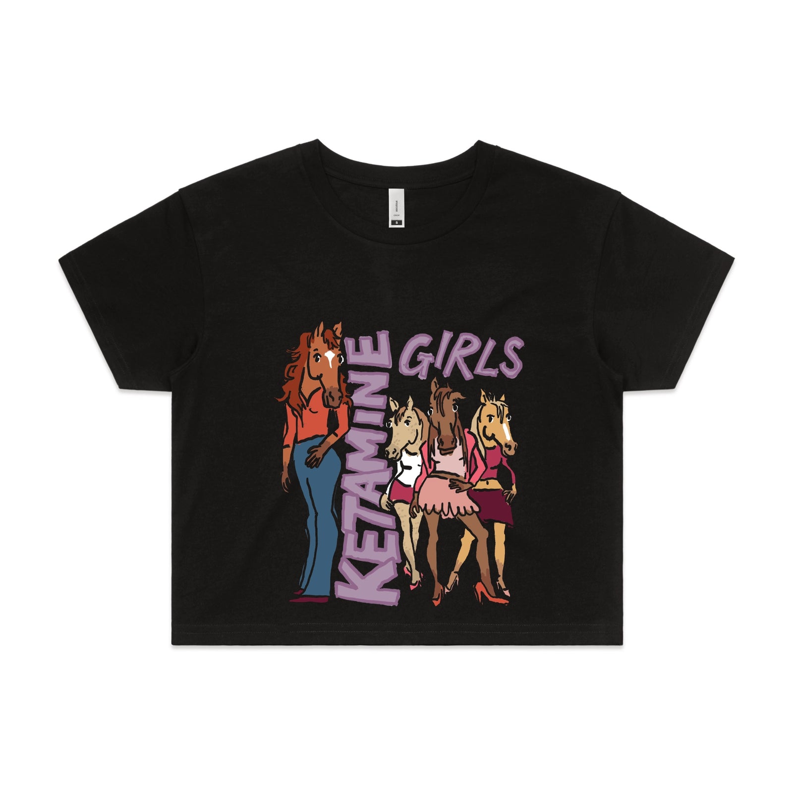 Black crop top with Ketamine Girls graphic by Lonely Kids Club