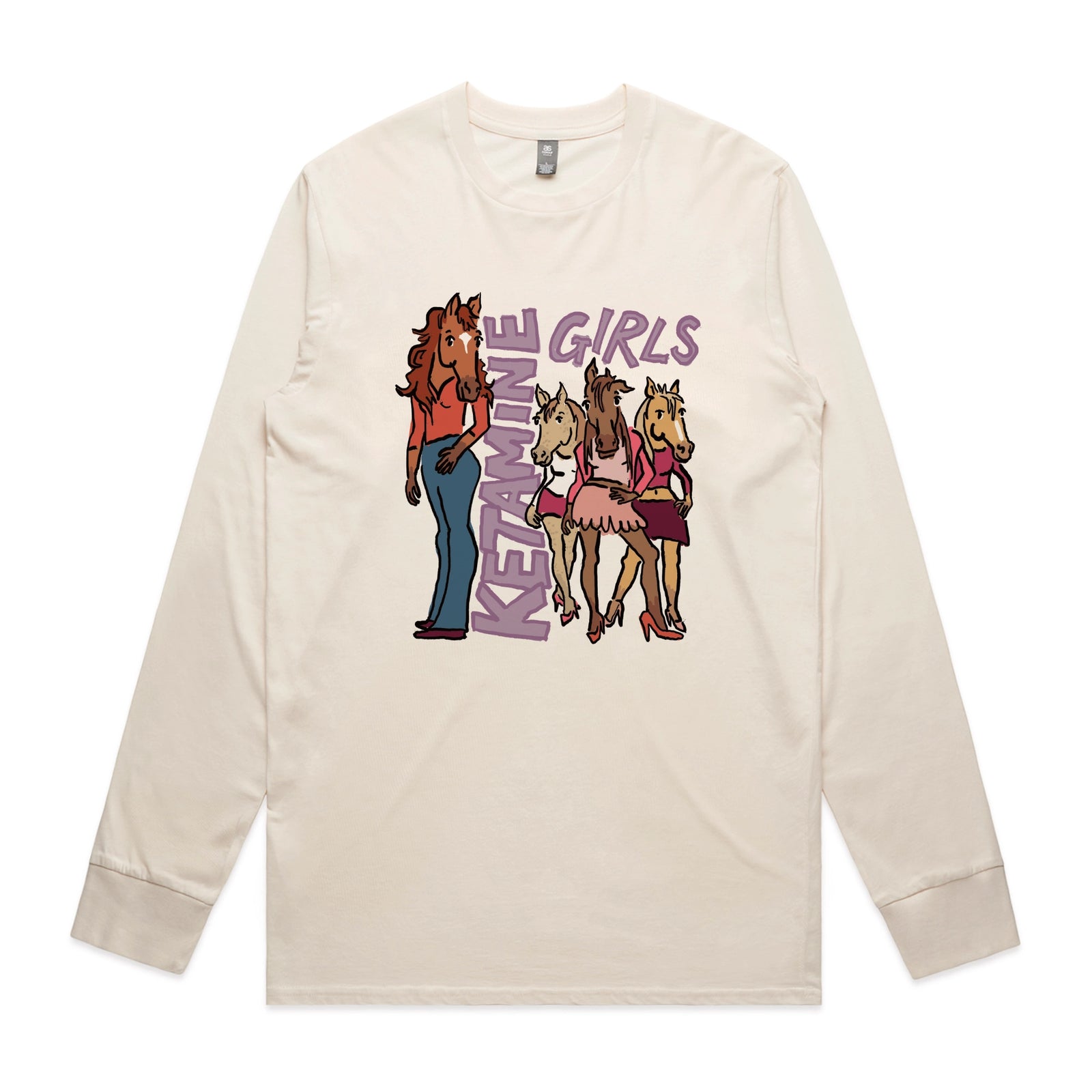 Ecru long sleeve t-shirt with Ketamine Girls graphic by Lonely Kids Club