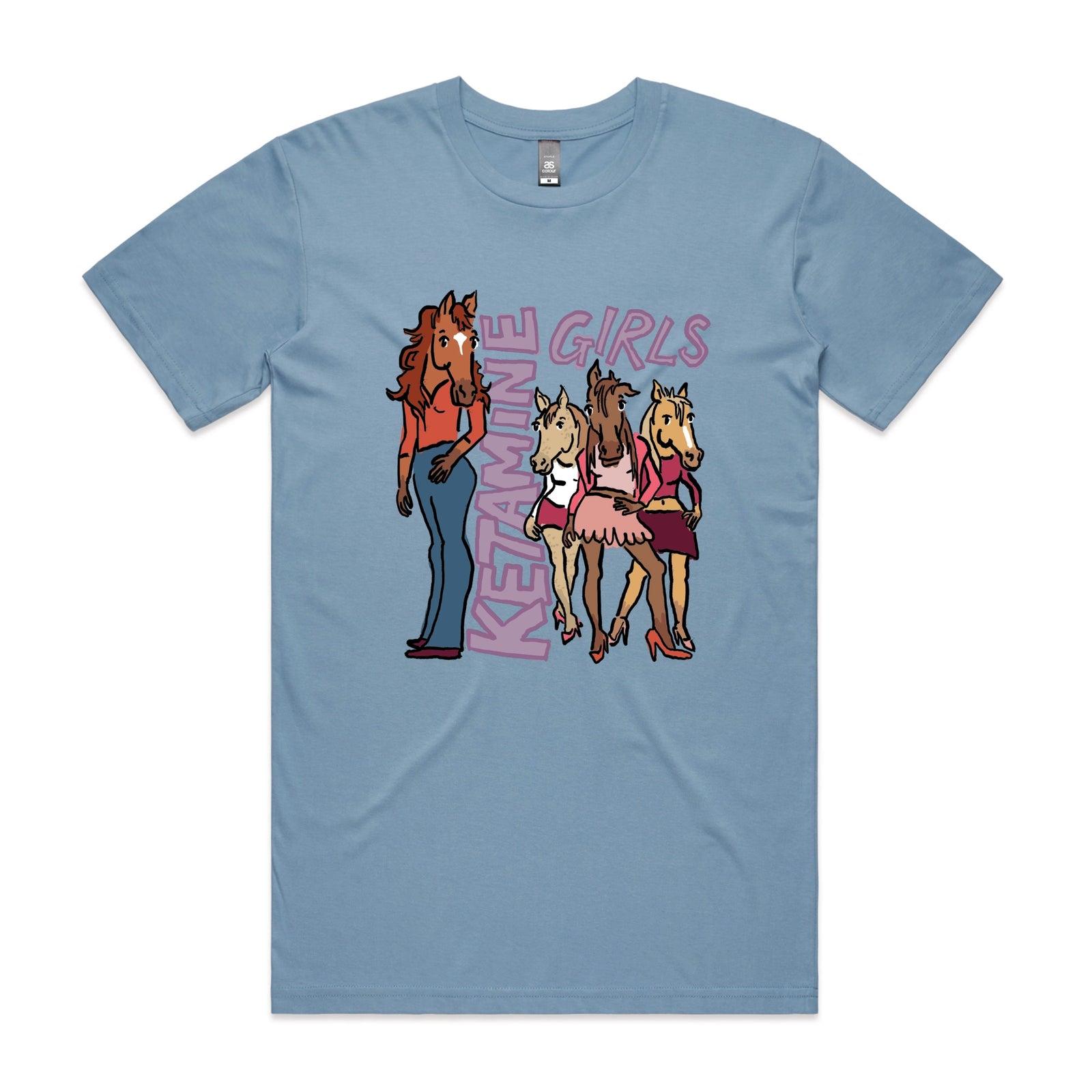 Carolina Blue unisex t-shirt with Ketamine Girls graphic by Lonely Kids Club