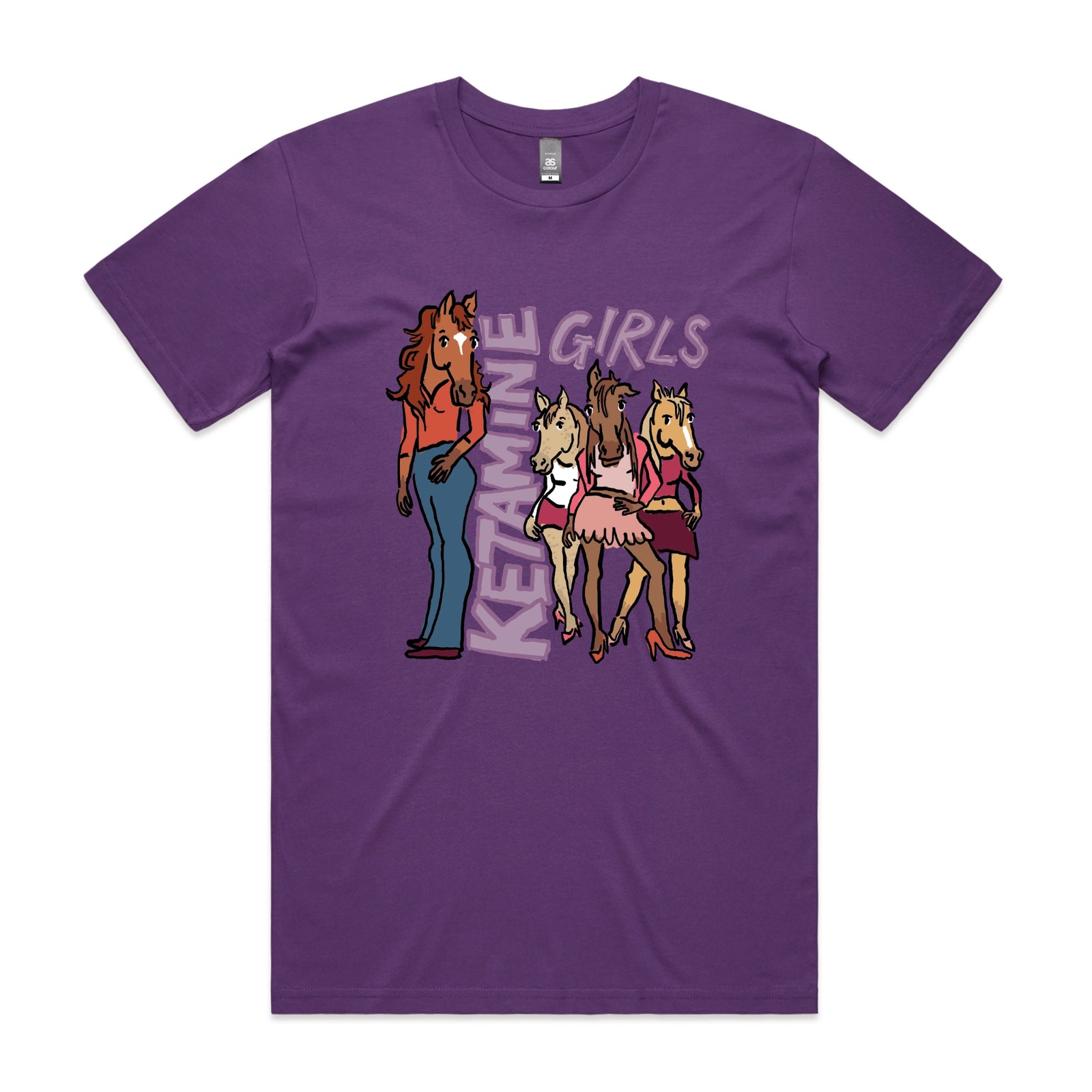 Purple unisex t-shirt with Ketamine Girls graphic by Lonely Kids Club