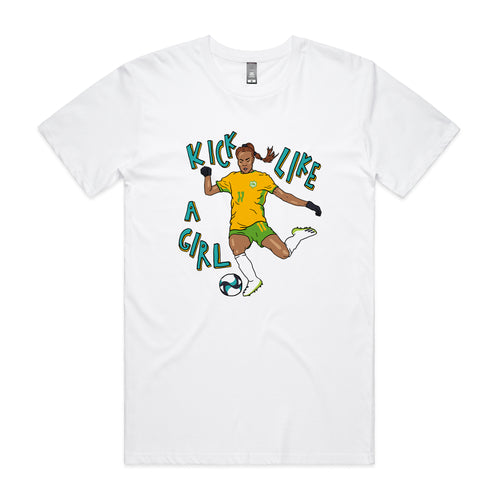 Kick Like A Girl Tee by Lonely Kids Club. All clothing from our T-shirts to our shorts and hoodies are ethically made, and printed packed and shipped from Sydney.