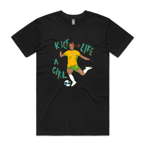 Kick Like A Girl Tee by Lonely Kids Club. All clothing from our T-shirts to our shorts and hoodies are ethically made, and printed packed and shipped from Sydney.
