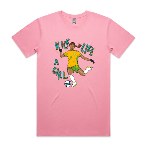 Kick Like A Girl Tee by Lonely Kids Club. All clothing from our T-shirts to our shorts and hoodies are ethically made, and printed packed and shipped from Sydney.