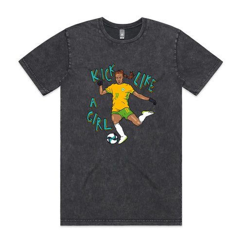 Kick Like A Girl Tee by Lonely Kids Club. All clothing from our T-shirts to our shorts and hoodies are ethically made, and printed packed and shipped from Sydney.