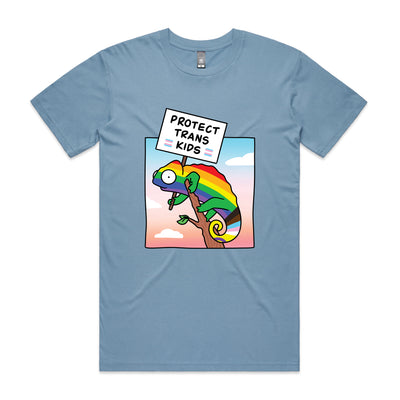 Protect Trans Kids Tee by Lonely Kids Club. All clothing from our T-shirts to our shorts and hoodies are ethically made, and printed packed and shipped from Sydney.