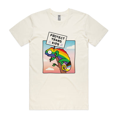 Protect Trans Kids Tee by Lonely Kids Club. All clothing from our T-shirts to our shorts and hoodies are ethically made, and printed packed and shipped from Sydney.