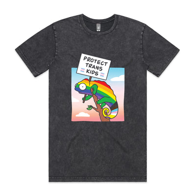 Protect Trans Kids Tee by Lonely Kids Club. All clothing from our T-shirts to our shorts and hoodies are ethically made, and printed packed and shipped from Sydney.