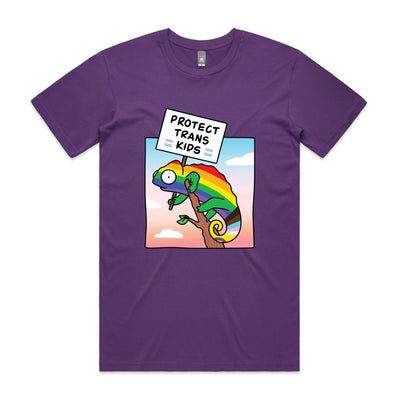 Protect Trans Kids Tee by Lonely Kids Club. All clothing from our T-shirts to our shorts and hoodies are ethically made, and printed packed and shipped from Sydney.