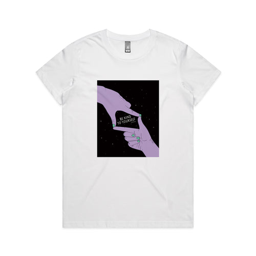 Be Kind To Yourself Tee by Lonely Kids Club. All clothing from our T-shirts to our shorts and hoodies are ethically made, and printed packed and shipped from Sydney.