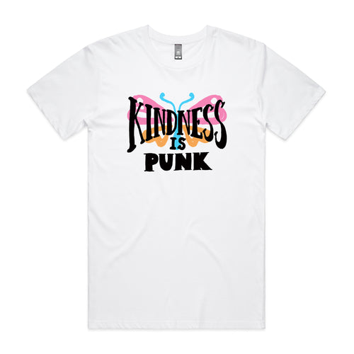Kindness Is Punk Tee by Lonely Kids Club. All clothing from our T-shirts to our shorts and hoodies are ethically made, and printed packed and shipped from Sydney.