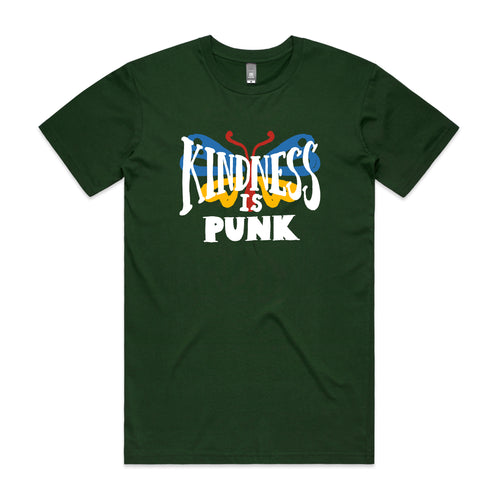 Kindness Is Punk Tee by Lonely Kids Club. All clothing from our T-shirts to our shorts and hoodies are ethically made, and printed packed and shipped from Sydney.