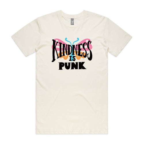 Kindness Is Punk Tee by Lonely Kids Club. All clothing from our T-shirts to our shorts and hoodies are ethically made, and printed packed and shipped from Sydney.
