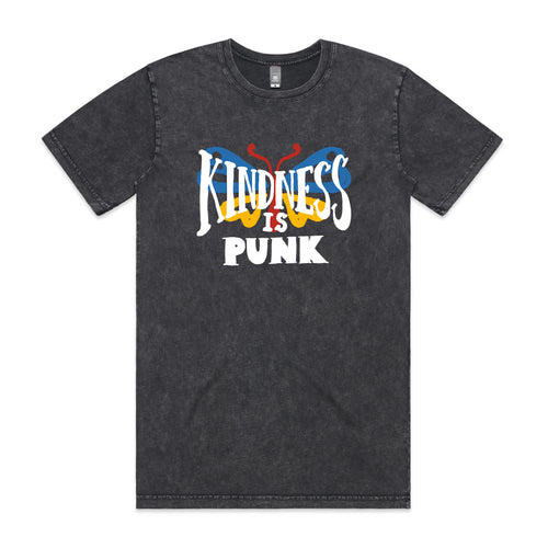 Kindness Is Punk Tee by Lonely Kids Club. All clothing from our T-shirts to our shorts and hoodies are ethically made, and printed packed and shipped from Sydney.
