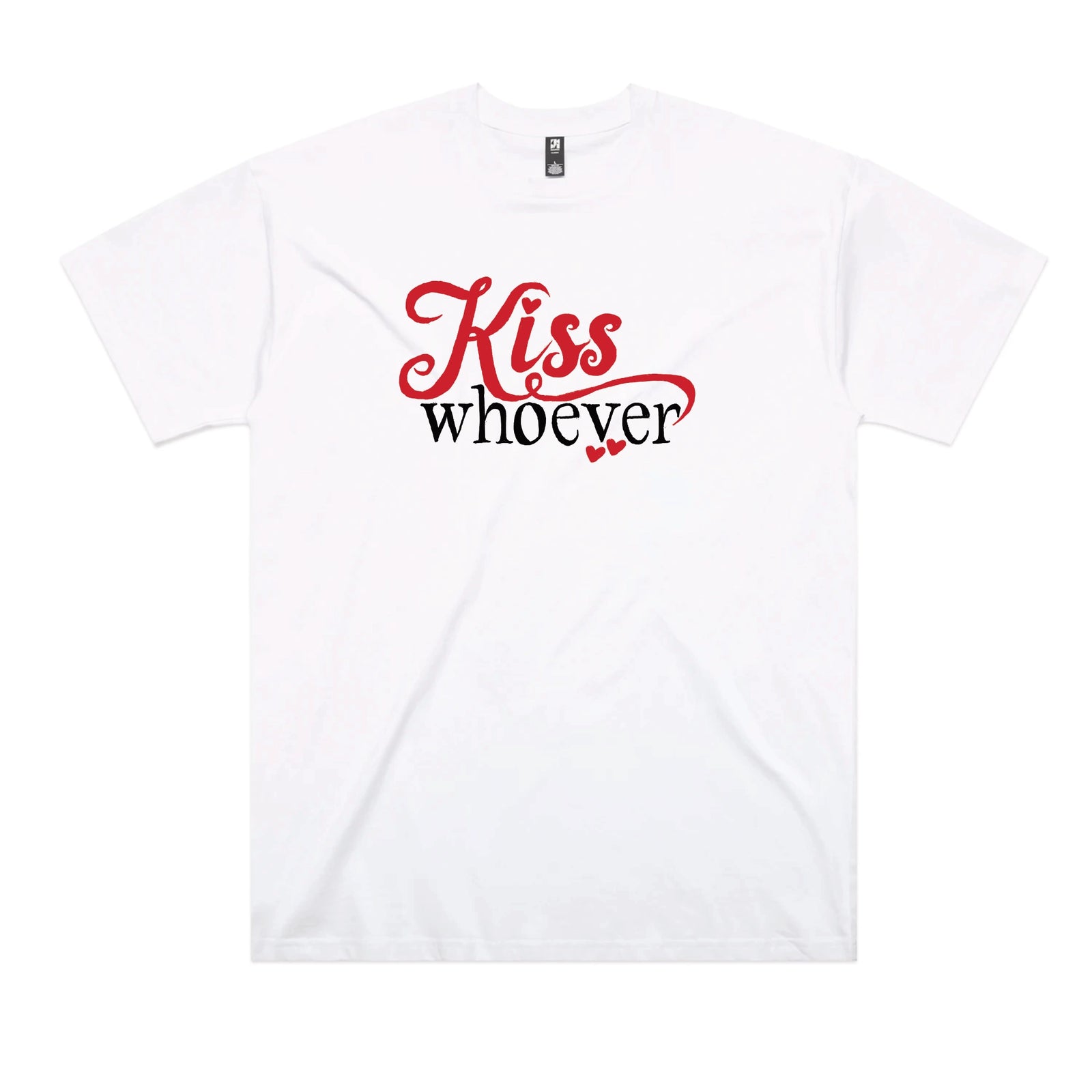White oversized t-shirt with Kiss Whoever graphic by Lonely Kids Club