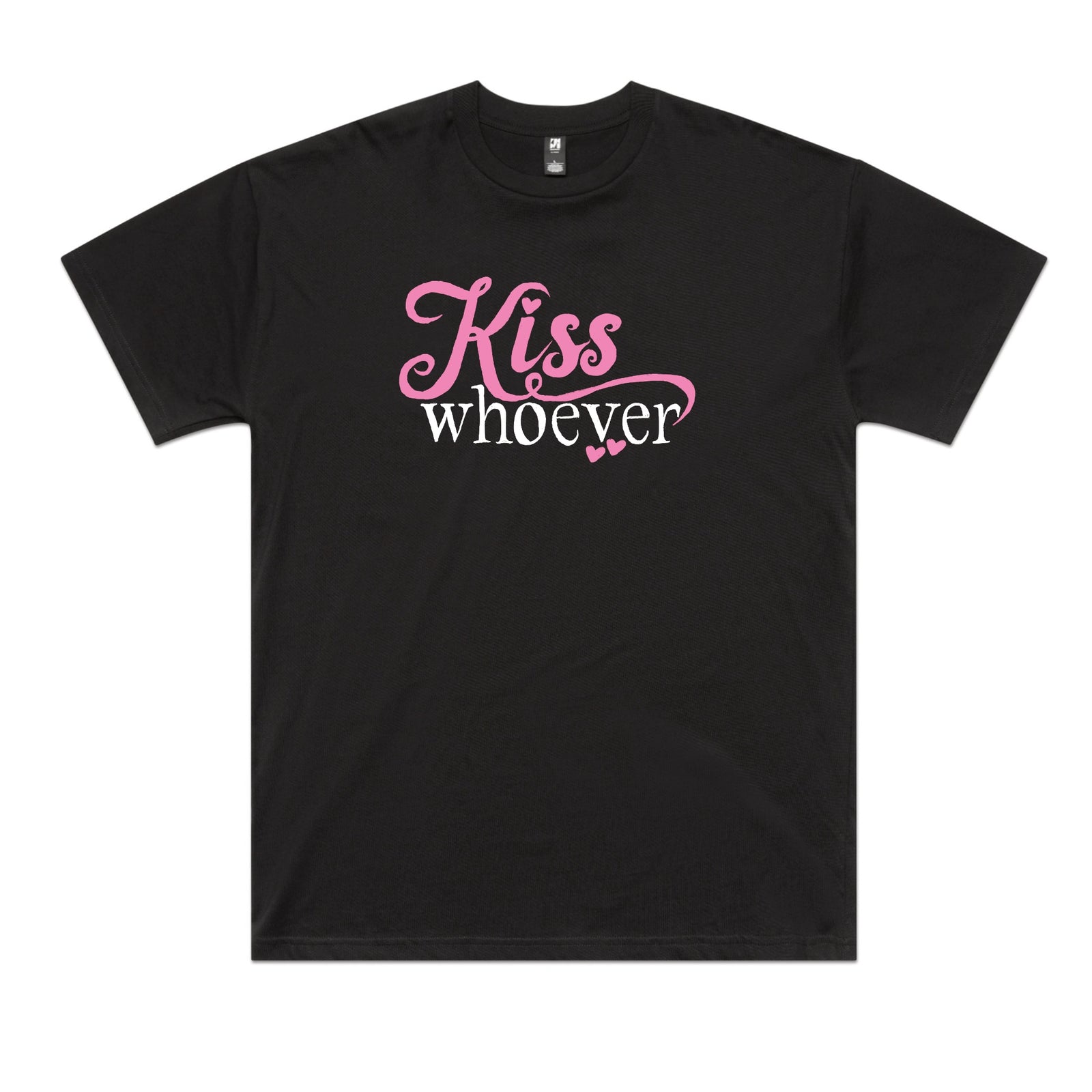 Black oversized t-shirt with Kiss Whoever graphic by Lonely Kids Club
