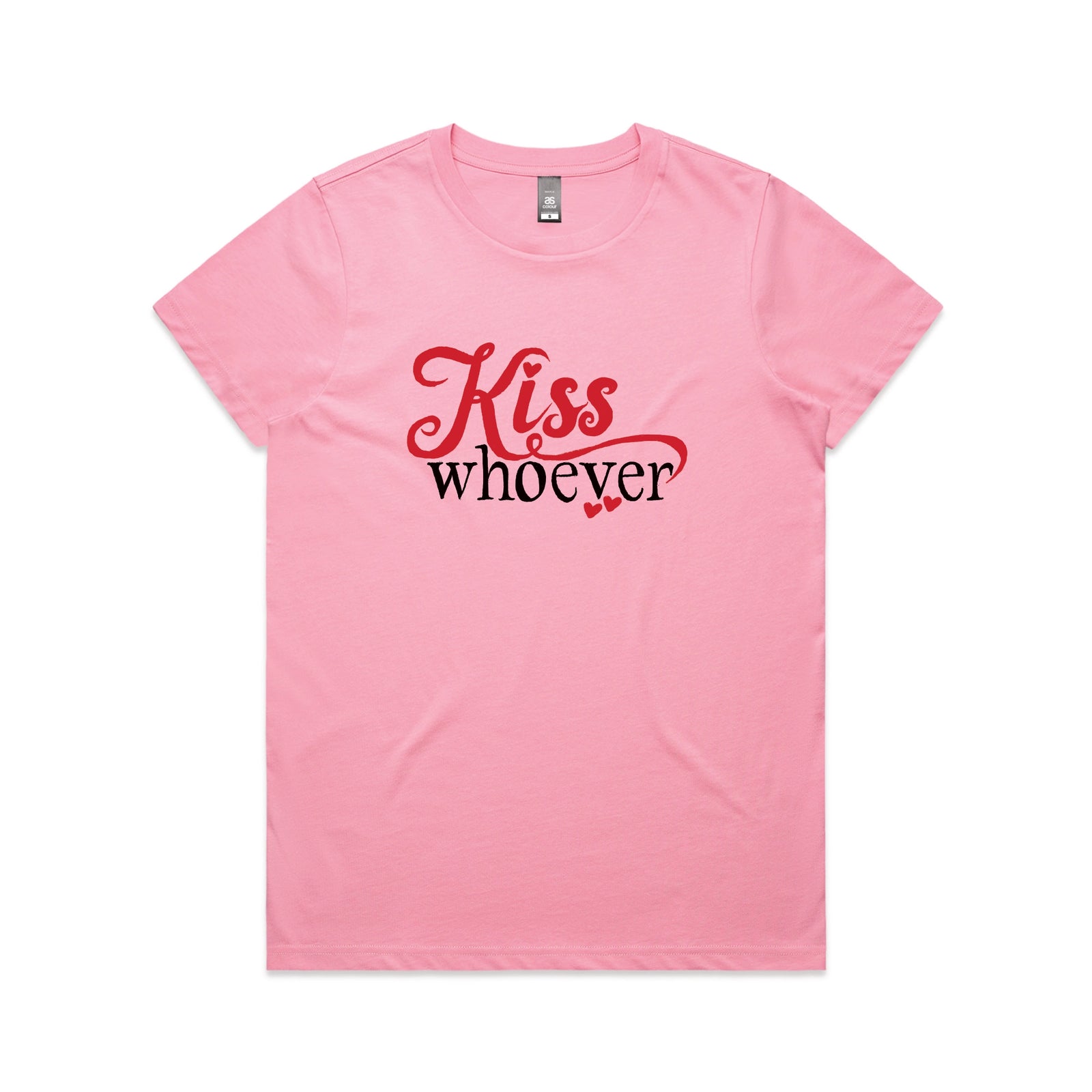 Bubblegum fitted womens t-shirt with Kiss Whoever graphic by Lonely Kids Club