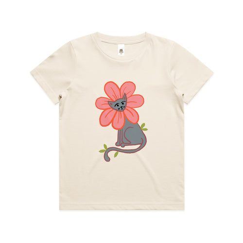 Kitty Flower Kids Tee by Lonely Kids Club. All clothing from our T-shirts to our shorts and hoodies are ethically made, and printed packed and shipped from Sydney.