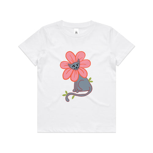 Kitty Flower Kids Tee by Lonely Kids Club. All clothing from our T-shirts to our shorts and hoodies are ethically made, and printed packed and shipped from Sydney.