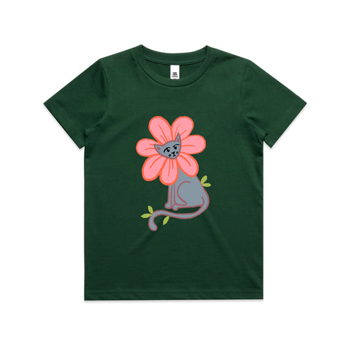 Kitty Flower Kids Tee by Lonely Kids Club. All clothing from our T-shirts to our shorts and hoodies are ethically made, and printed packed and shipped from Sydney.