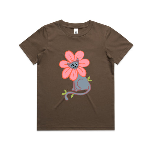 Kitty Flower Kids Tee by Lonely Kids Club. All clothing from our T-shirts to our shorts and hoodies are ethically made, and printed packed and shipped from Sydney.