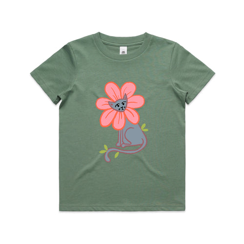 Kitty Flower Kids Tee by Lonely Kids Club. All clothing from our T-shirts to our shorts and hoodies are ethically made, and printed packed and shipped from Sydney.