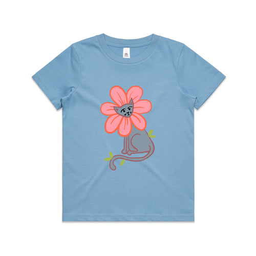 Kitty Flower Kids Tee by Lonely Kids Club. All clothing from our T-shirts to our shorts and hoodies are ethically made, and printed packed and shipped from Sydney.