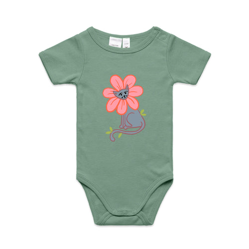 Kitty Flower Baby Onesie by Lonely Kids Club. All clothing from our T-shirts to our shorts and hoodies are ethically made, and printed packed and shipped from Sydney.