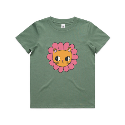 Kitty Flower Kids Tee by Lonely Kids Club. All clothing from our T-shirts to our shorts and hoodies are ethically made, and printed packed and shipped from Sydney.
