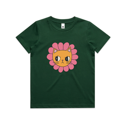 Kitty Flower Kids Tee by Lonely Kids Club. All clothing from our T-shirts to our shorts and hoodies are ethically made, and printed packed and shipped from Sydney.