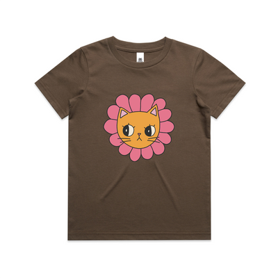 Kitty Flower Kids Tee by Lonely Kids Club. All clothing from our T-shirts to our shorts and hoodies are ethically made, and printed packed and shipped from Sydney.