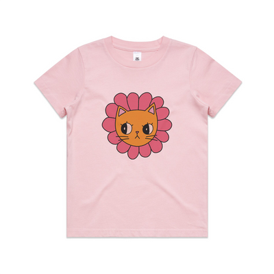Kitty Flower Kids Tee by Lonely Kids Club. All clothing from our T-shirts to our shorts and hoodies are ethically made, and printed packed and shipped from Sydney.