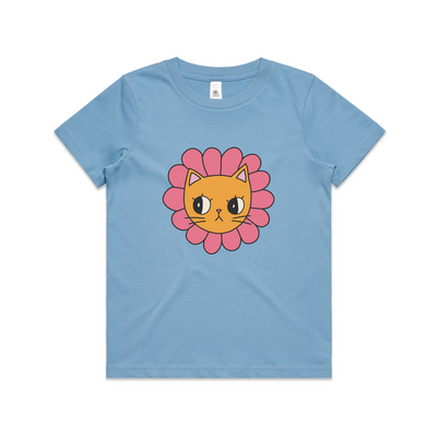 Kitty Flower Kids Tee by Lonely Kids Club. All clothing from our T-shirts to our shorts and hoodies are ethically made, and printed packed and shipped from Sydney.