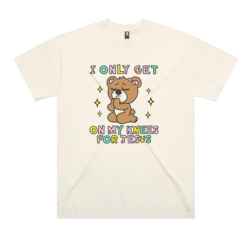 On My Knees Tee by Lonely Kids Club. All clothing from our T-shirts to our shorts and hoodies are ethically made, and printed packed and shipped from Sydney.