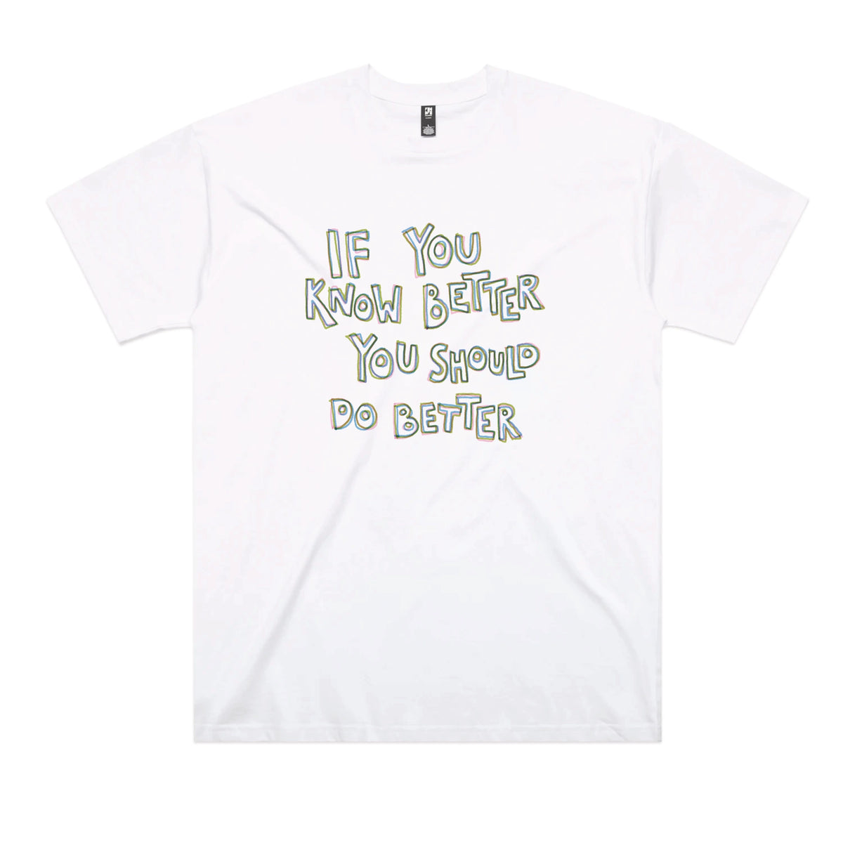 White oversized t-shirt with If You Know Better graphic by Lonely Kids Club