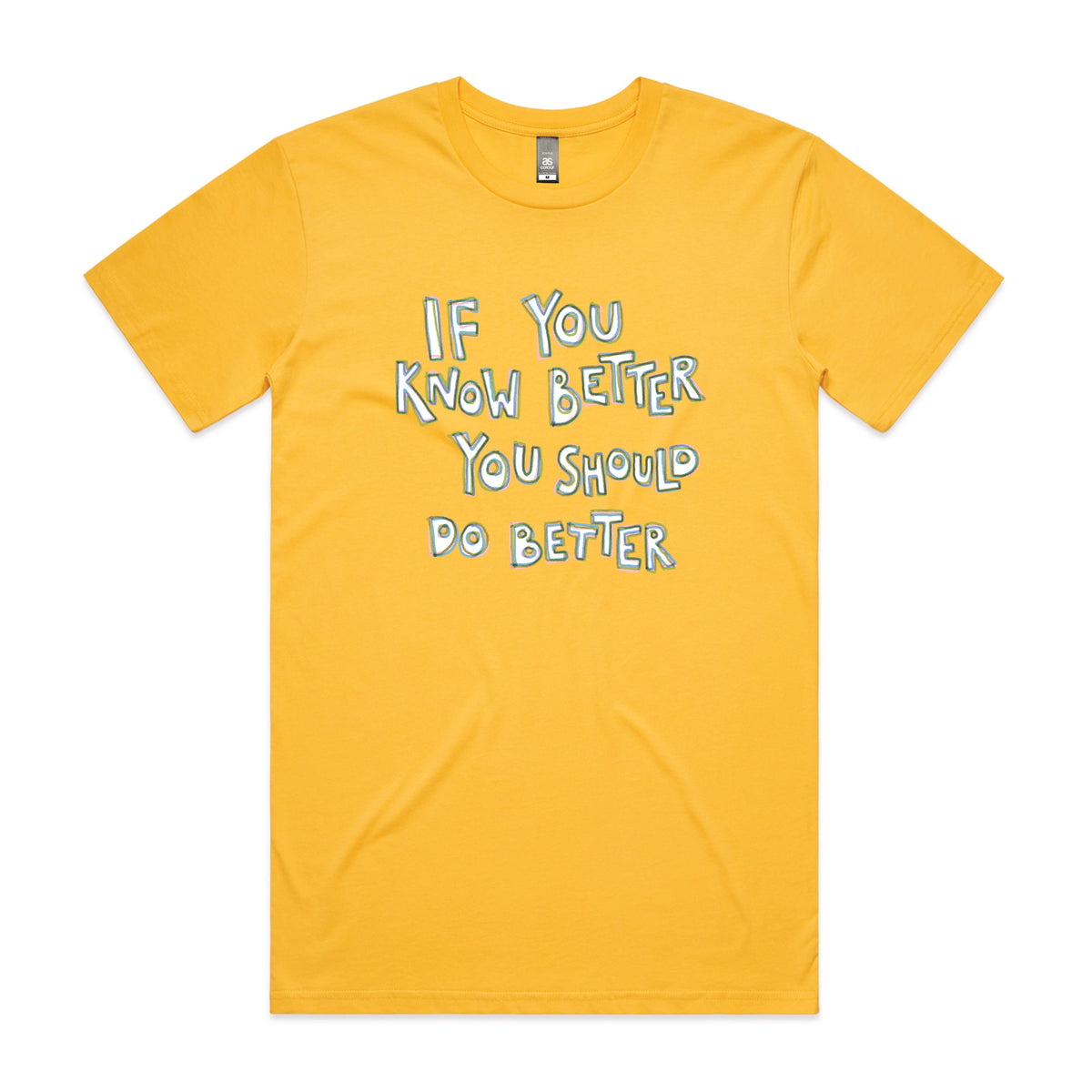 Yellow unisex t-shirt with If You Know Better graphic by Lonely Kids Club