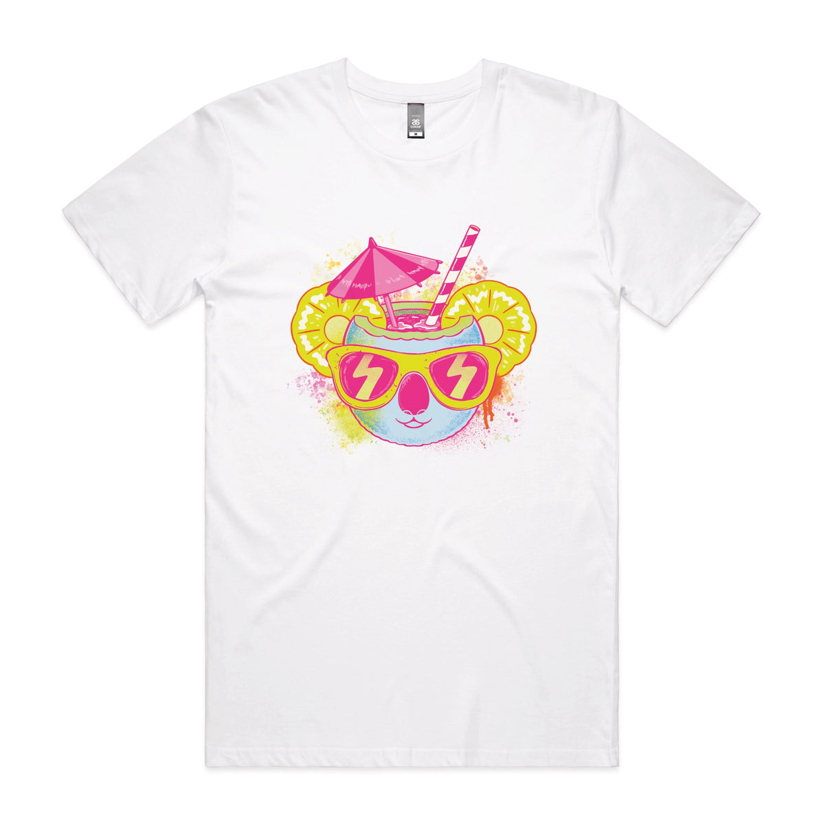 White unisex t-shirt with Piña Koala graphic by Lonely Kids Club
