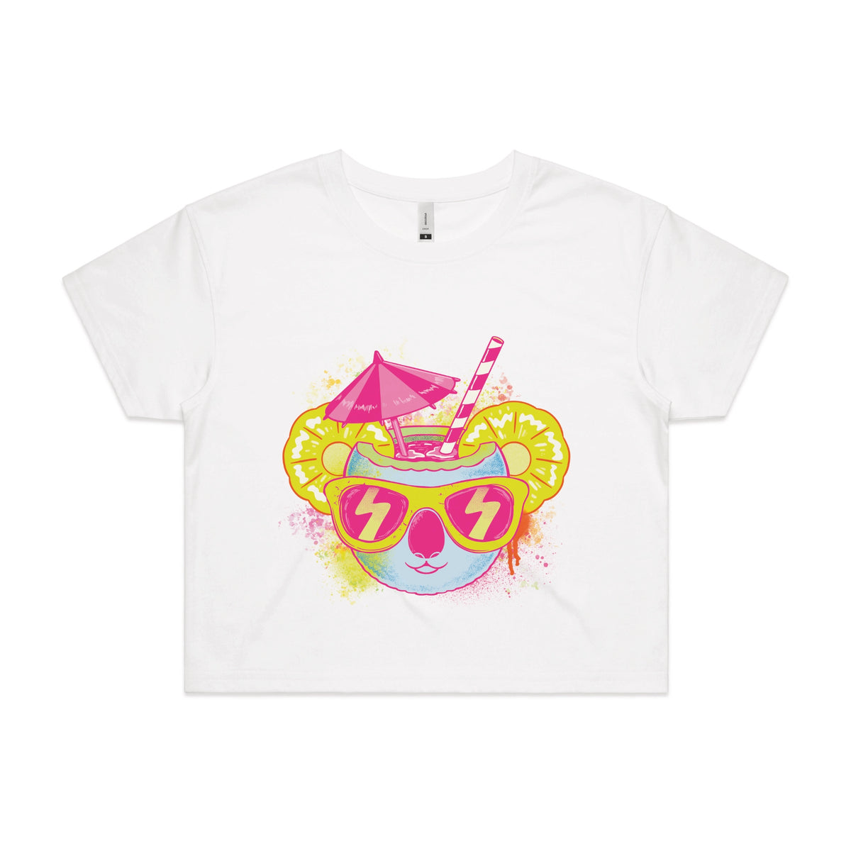 White crop top with Piña Koala graphic by Lonely Kids Club