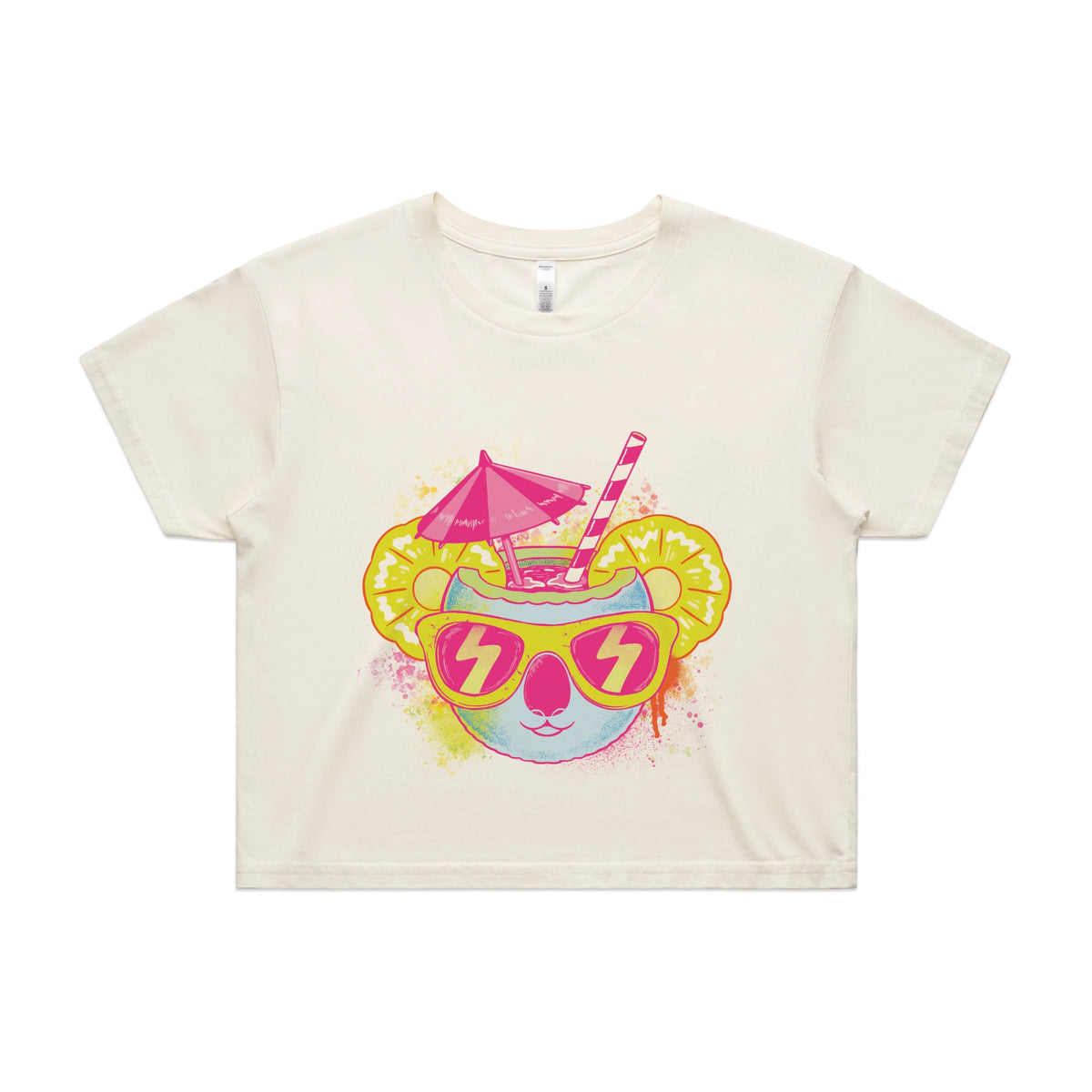 Ecru crop top with Piña Koala graphic by Lonely Kids Club