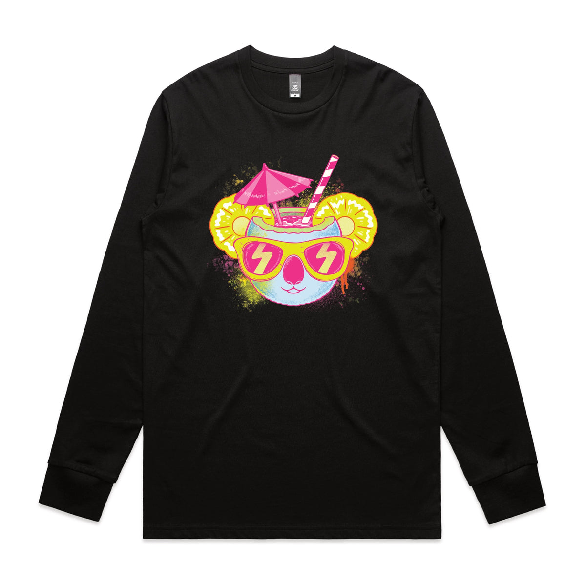 Black long sleeve t-shirt with Piña Koala graphic by Lonely Kids Club