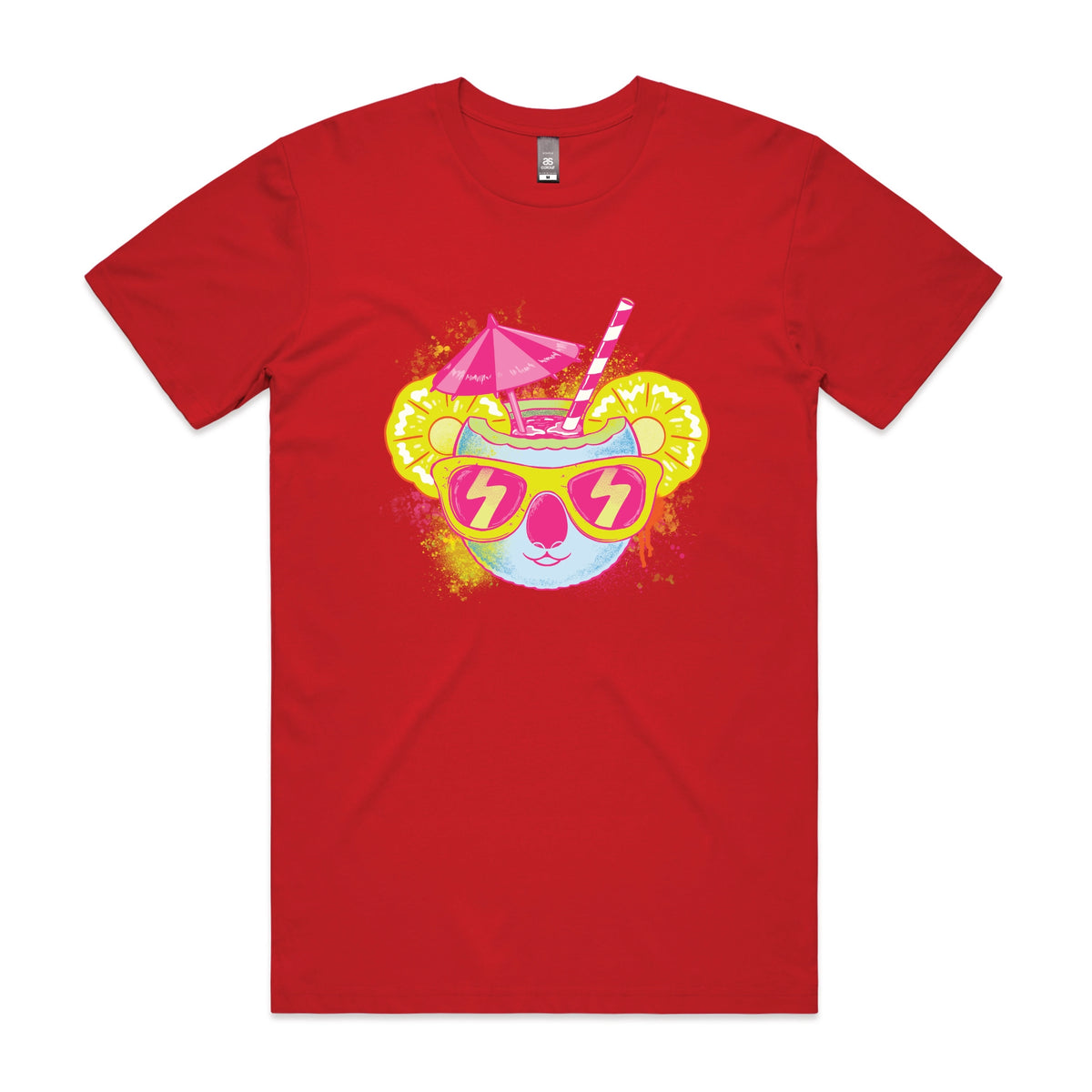 Red unisex t-shirt with Piña Koala graphic by Lonely Kids Club