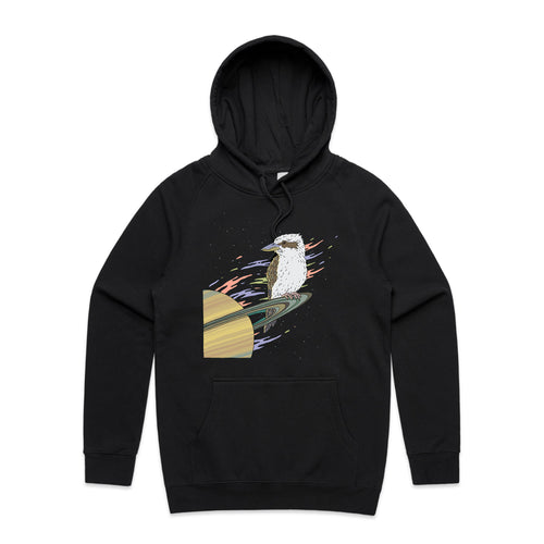 Space Kookaburra Hoodie by Lonely Kids Club. All clothing from our T-shirts to our shorts and hoodies are ethically made, and printed packed and shipped from Sydney.