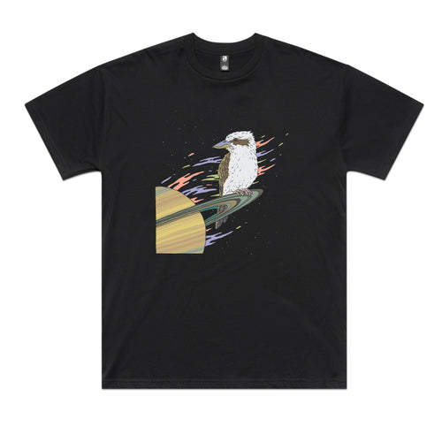 Space Kookaburra Tee by Lonely Kids Club. All clothing from our T-shirts to our shorts and hoodies are ethically made, and printed packed and shipped from Sydney.