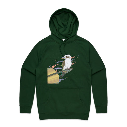 Space Kookaburra Hoodie by Lonely Kids Club. All clothing from our T-shirts to our shorts and hoodies are ethically made, and printed packed and shipped from Sydney.