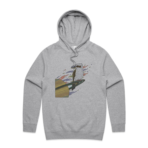 Space Kookaburra Hoodie by Lonely Kids Club. All clothing from our T-shirts to our shorts and hoodies are ethically made, and printed packed and shipped from Sydney.