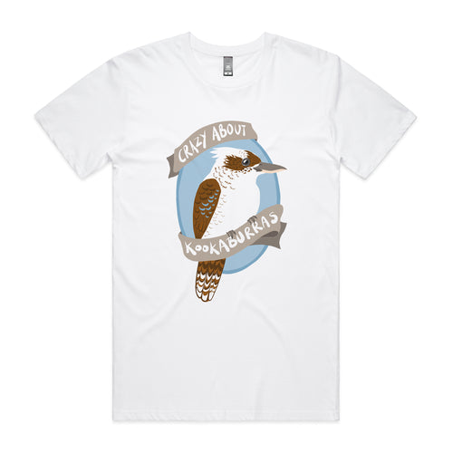 Crazy About Kookaburras Tee by Lonely Kids Club. All clothing from our T-shirts to our shorts and hoodies are ethically made, and printed packed and shipped from Sydney.