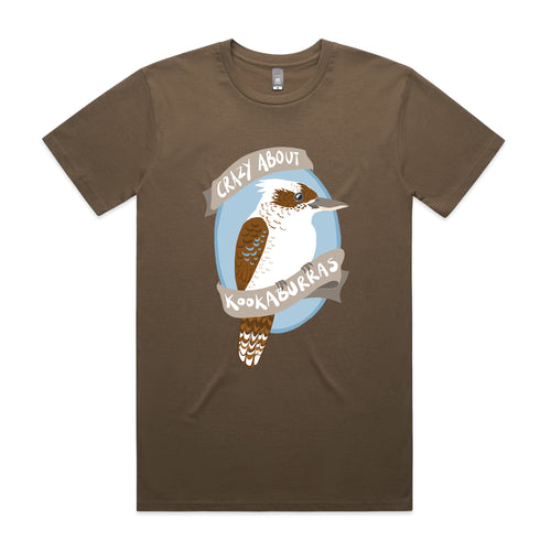 Crazy About Kookaburras Tee by Lonely Kids Club. All clothing from our T-shirts to our shorts and hoodies are ethically made, and printed packed and shipped from Sydney.