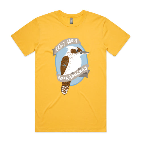 Crazy About Kookaburras Tee by Lonely Kids Club. All clothing from our T-shirts to our shorts and hoodies are ethically made, and printed packed and shipped from Sydney.