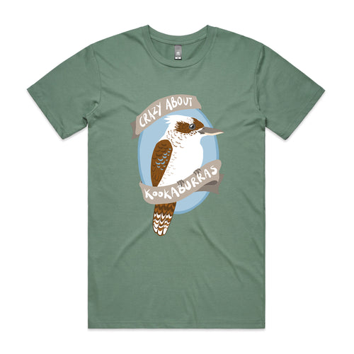 Crazy About Kookaburras Tee by Lonely Kids Club. All clothing from our T-shirts to our shorts and hoodies are ethically made, and printed packed and shipped from Sydney.